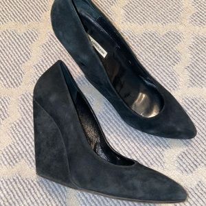 Black suede wedge heels